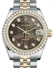 Rolex Datejust 31 Lady Midsize Yellow Gold/Steel Black Mother of Pearl Jubilee Diamond Dial & Diamond Bezel Jubilee Bracelet 178383 - Fresh - NY WATCH LAB