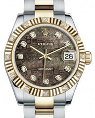 Rolex Datejust 31 Lady Midsize Yellow Gold/Steel Black Mother of Pearl Jubilee Diamond Dial & Diamond Set Fluted Bezel Oyster Bracelet 178313 - Fresh - NY WATCH LAB