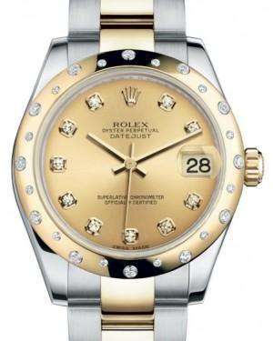 Rolex Datejust 31 Lady Midsize Yellow Gold/Steel Champagne Diamond Dial & Diamond Set Domed Bezel Oyster Bracelet 178343 - Fresh - NY WATCH LAB