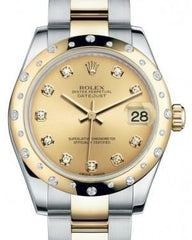 Rolex Datejust 31 Lady Midsize Yellow Gold/Steel Champagne Diamond Dial & Diamond Set Domed Bezel Oyster Bracelet 178343 - Fresh - NY WATCH LAB