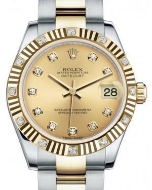 Rolex Datejust 31 Lady Midsize Yellow Gold/Steel Champagne Diamond Dial & Diamond Set Fluted Bezel Oyster Bracelet 178313 - Fresh - NY WATCH LAB