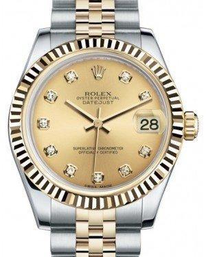 Rolex Datejust 31 Lady Midsize Yellow Gold/Steel Champagne Diamond Dial & Fluted Bezel Jubilee Bracelet 178273 - Fresh - NY WATCH LAB