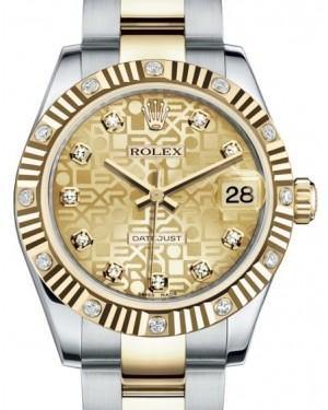 Rolex Datejust 31 Lady Midsize Yellow Gold/Steel Champagne Jubilee Diamond Dial & Diamond Set Fluted Bezel Oyster Bracelet 178313 - Fresh - NY WATCH LAB