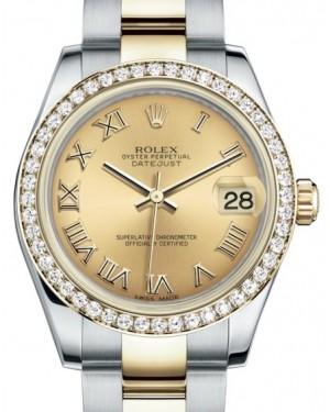 Rolex Datejust 31 Lady Midsize Yellow Gold/Steel Champagne Roman Dial & Diamond Bezel Oyster Bracelet 178383