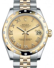 Rolex Datejust 31 Lady Midsize Yellow Gold/Steel Champagne Roman Dial & Diamond Set Domed Bezel Jubilee Bracelet 178343 - Fresh - NY WATCH LAB
