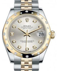 Rolex Datejust 31 Lady Midsize Yellow Gold/Steel Silver Diamond Dial & Diamond Set Domed Bezel Jubilee Bracelet 178343 - Fresh - NY WATCH LAB