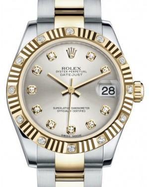Rolex Datejust 31 Lady Midsize Yellow Gold/Steel Silver Diamond Dial & Diamond Set Fluted Bezel Oyster Bracelet 178313 - Fresh - NY WATCH LAB
