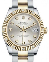 Rolex Datejust 31 Lady Midsize Yellow Gold/Steel Silver Diamond Dial & Diamond Set Fluted Bezel Oyster Bracelet 178313 - Fresh - NY WATCH LAB