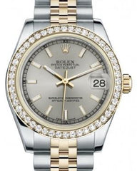 Rolex Datejust 31 Lady Midsize Yellow Gold/Steel Silver Index Dial & Diamond Bezel Jubilee Bracelet 178383