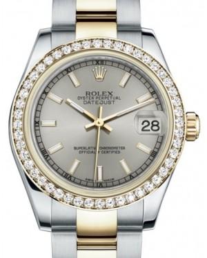 Rolex Datejust 31 Lady Midsize Yellow Gold/Steel Silver Index Dial & Diamond Bezel Oyster Bracelet 178383