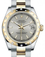 Rolex Datejust 31 Lady Midsize Yellow Gold/Steel Silver Index Dial & Diamond Set Domed Bezel Oyster Bracelet 178343 - Fresh - NY WATCH LAB