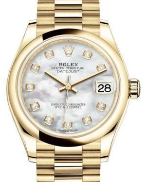 Rolex Datejust 31 Black Dial Fluted Bezel 18k Gold President