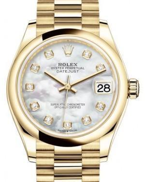 Rolex Datejust 31 Lady Midsize Yellow Gold White Mother of Pearl Diamond Dial & Smooth Domed Bezel President Bracelet 278248 - Fresh - NY WATCH LAB