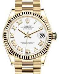 Rolex Datejust 31 Lady Midsize Yellow Gold White Roman Dial & Fluted Bezel President Bracelet 278278 - Fresh - NY WATCH LAB