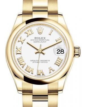 Rolex Datejust 31 Lady Midsize Yellow Gold White Roman Dial & Smooth Domed Bezel Oyster Bracelet 278248 - Fresh - NY WATCH LAB