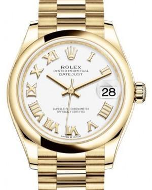 Rolex Datejust 31 Lady Midsize Yellow Gold White Roman Dial & Smooth Domed Bezel President Bracelet 278248 - Fresh - NY WATCH LAB