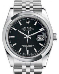 Rolex Datejust 36 Stainless Steel Black Index Dial & Smooth Domed Bezel Jubilee Bracelet 116200