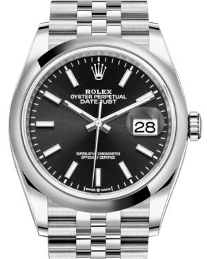 Rolex Datejust 36MM Stainless Steel Black Index Dial & Smooth Domed Bezel Jubilee Bracelet 126200 - NEW