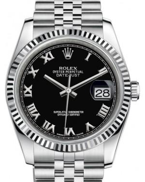 Rolex Datejust 36 White Gold/Steel Black Roman Dial Fluted Bezel