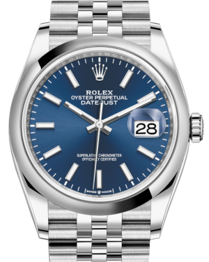 Rolex Datejust 36MM Stainless Steel Blue Index Dial & Smooth Domed Bezel Jubilee Bracelet 126200 - NEW