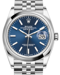 Rolex Datejust 36MM Stainless Steel Blue Index Dial & Smooth Domed Bezel Jubilee Bracelet 126200 - NEW