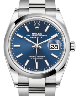 Rolex Datejust 36MM Stainless Steel Blue Index Dial & Smooth Domed Bezel Oyster Bracelet 126200 - NEW