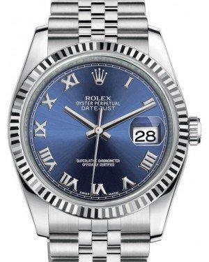 Rolex Datejust 36 White Gold/Steel Blue Roman Dial Fluted Bezel