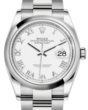 Rolex Datejust 36 Stainless Steel White Roman Dial & Smooth Domed Bezel Oyster Bracelet 126200