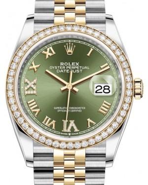 Rolex Datejust 36 Olive Green Set with Diamonds Dial Diamond Bezel Jubilee Yellow Gold Two Tone Watch 126283RBR 126283 NP