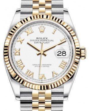 Rolex Datejust 36mm White Roman Dial Fluted Bezel Jubilee Two Tone