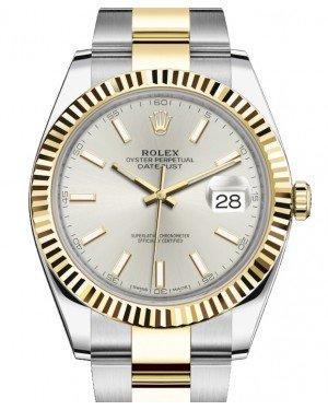 Rolex Datejust 41mm Two Tone Oyster Perpetual with Fluted Gold Bezel and Black Dial