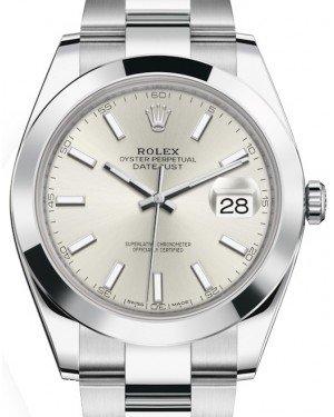 Rolex Datejust 41 Stainless Steel Silver Index Dial Smooth Bezel
