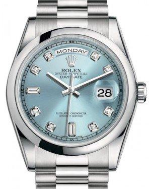 Rolex Day-Date 36 Platinum Ice Blue Diamond Dial Smooth Domed