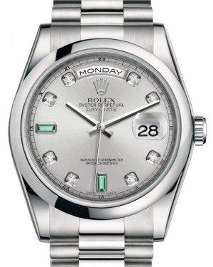 Rolex Day-Date 36 Platinum Rhodium Diamond Emeralds Dial