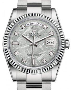 Rolex Day-Date 36 White Gold Meteorite Diamond Dial Fluted Bezel