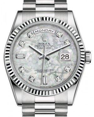 kande idiom slank Rolex Day-Date 36 White Gold White Mother of Pearl Diamond Dial & Flut – NY  WATCH LAB