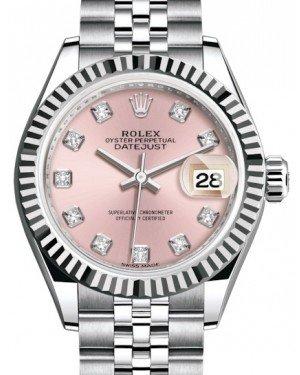 Rolex Lady-Datejust 28mm White Gold Steel Pink Diamond Dial Fluted