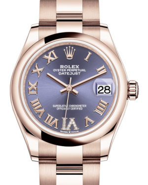 Rolex Lady-Datejust 31 Rose Gold Aubergine Roman Diamond VI Dial & Smooth Domed Bezel Oyster Bracelet 278275