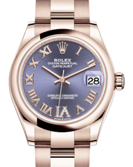 Rolex Lady-Datejust 31 Rose Gold Aubergine Roman Diamond VI Dial & Smooth Domed Bezel Oyster Bracelet 278275