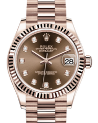 Rolex Lady-Datejust 31 Rose Gold Chocolate Diamond Dial & Fluted Bezel President Bracelet 278275