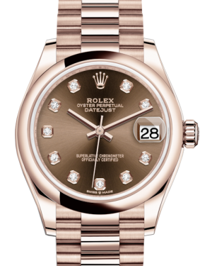 Rolex Lady-Datejust 31 Rose Gold Chocolate Diamond Dial & Smooth Domed Bezel President Bracelet 278275