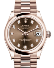 Rolex Lady-Datejust 31 Rose Gold Chocolate Diamond Dial & Smooth Domed Bezel President Bracelet 278275