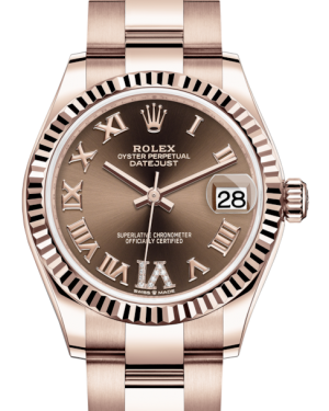 Rolex Lady-Datejust 31 Rose Gold Chocolate Roman Diamond VI Dial & Fluted Bezel Oyster Bracelet 278275