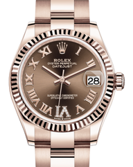 Rolex Lady-Datejust 31 Rose Gold Chocolate Roman Diamond VI Dial & Fluted Bezel Oyster Bracelet 278275