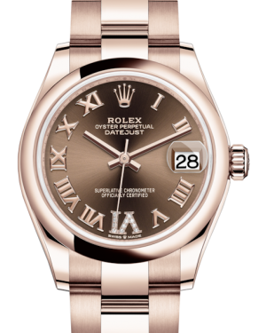 Rolex Lady-Datejust 31 Rose Gold Chocolate Roman Diamond VI Dial & Smooth Domed Bezel Oyster Bracelet 278275