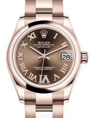 Rolex Lady-Datejust 31 Rose Gold Chocolate Roman Diamond VI Dial & Smooth Domed Bezel Oyster Bracelet 278275