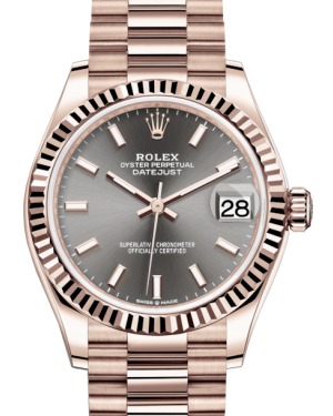 Rolex Lady-Datejust 31 Rose Gold Rhodium Index Dial & Fluted Bezel President Bracelet 278275