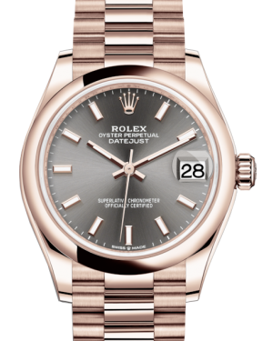Rolex Lady-Datejust 31 Rose Gold Rhodium Index Dial & Smooth Domed Bezel President Bracelet 278275