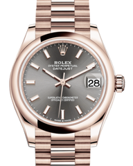 Rolex Lady-Datejust 31 Rose Gold Rhodium Index Dial & Smooth Domed Bezel President Bracelet 278275