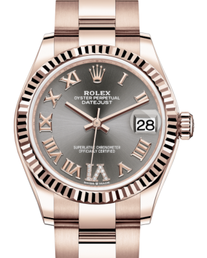 Rolex Lady-Datejust 31 Rose Gold Rhodium Roman Diamond VI Dial & Fluted Bezel Oyster Bracelet 278275